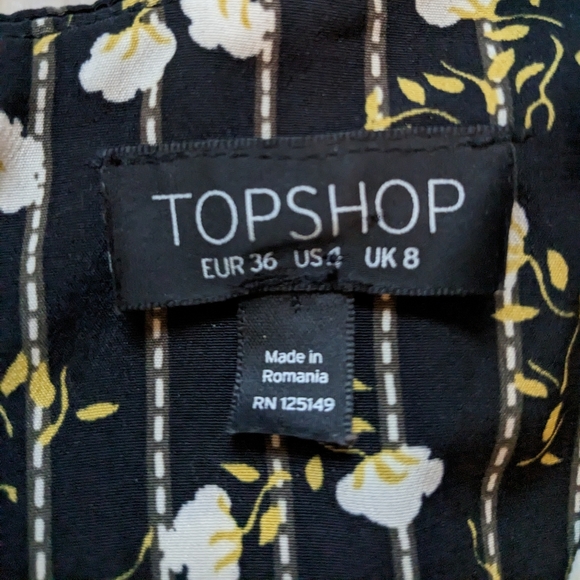 TOPSHOP Perforated Cutouts Vneck Long-sleeved Pinstripe Floral Dress 4 EUC - Picture 6 of 8